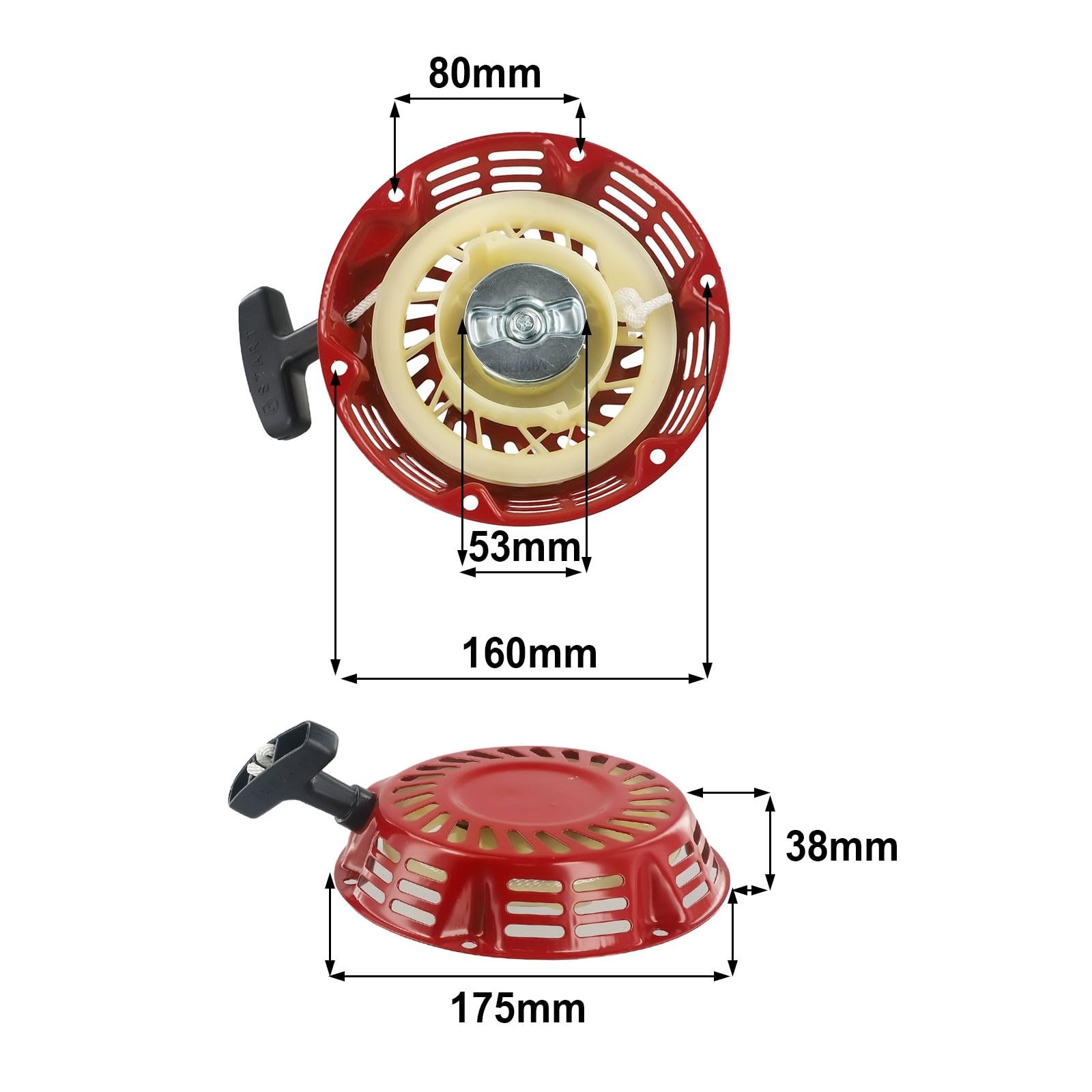 Cable de arranque para generador para honda para gx120 GX168 GX200, círculo de orificios de 160 mm, diámetro exterior de 175 mm, apto para motores 5,5 para hp 6,5 para hp, limpiador a presión,