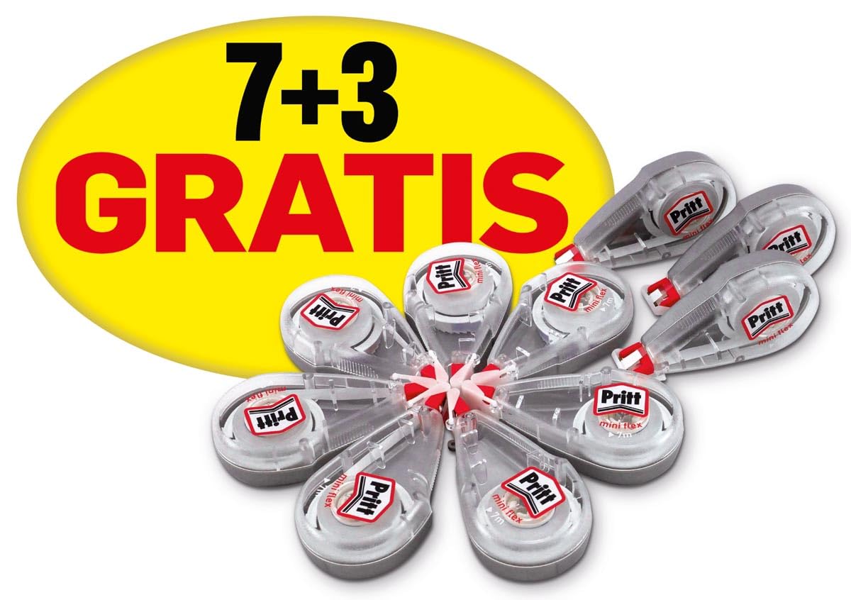 Pritt Mini Roller, Pack of 10 Correction Tapes, Correction Roller for Erase and Correct, Flexible Tip & Immediate Rewriting, Ideal for All Kits