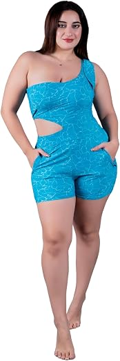 Keepfit Womens Printed one Shoulder Legsuit with 2 Side Zip Pockets
