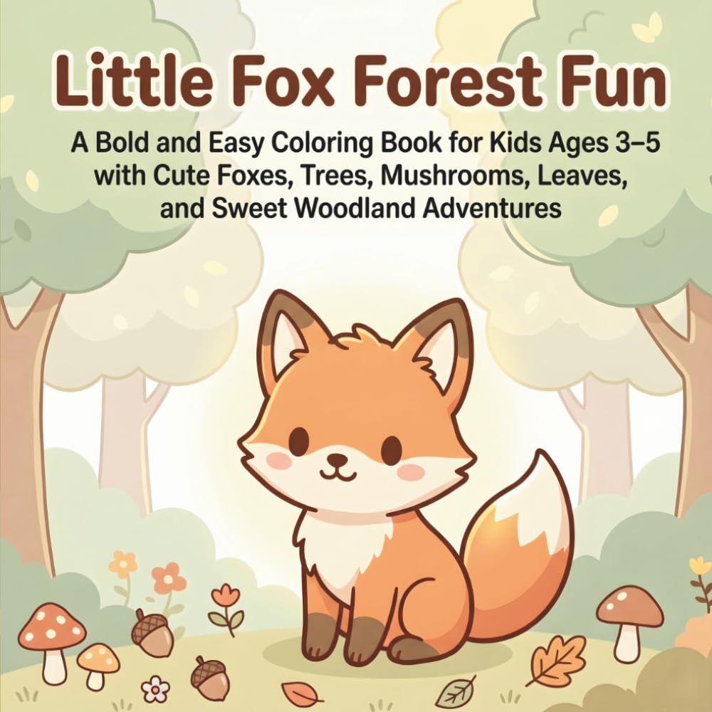 Little Fox Forest Fun: A Bold and Easy Coloring Book for Kids Ages 3–5 with Cute Foxes, Trees, Mushrooms, Leaves, and Sweet Woodland Adventures