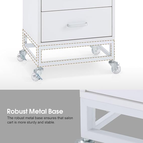 BarberPub Salon Storage Rolling Trolley Cart, Barber Mobile Station for Hair Stylist with Lockable Wheels & Tool Holders, Beauty 6 Tier Utility Organizer for Spa Supplies 2496 (White)