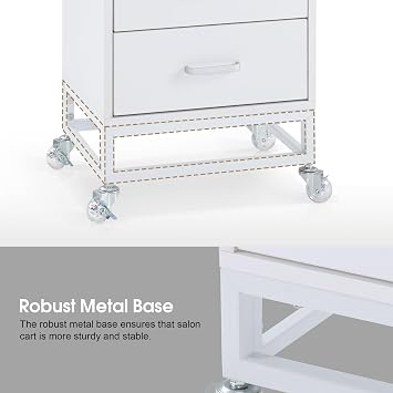 BarberPub Salon Storage Rolling Trolley Cart, Barber Mobile Station for Hair Stylist with Lockable Wheels & Tool Holders, Beauty 6 Tier Utility Organizer for Spa Supplies 2496 (White)