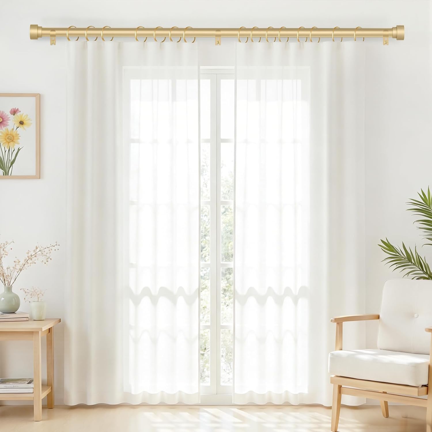 GEEBOBO 2 Pack Gold Curtain Rods for Windows 66 to 120 Inch, 1 Inch Adjustable Heavy Duty Decorative Curtain Rods, W1 (Gold, 32"-120",2 Pack)