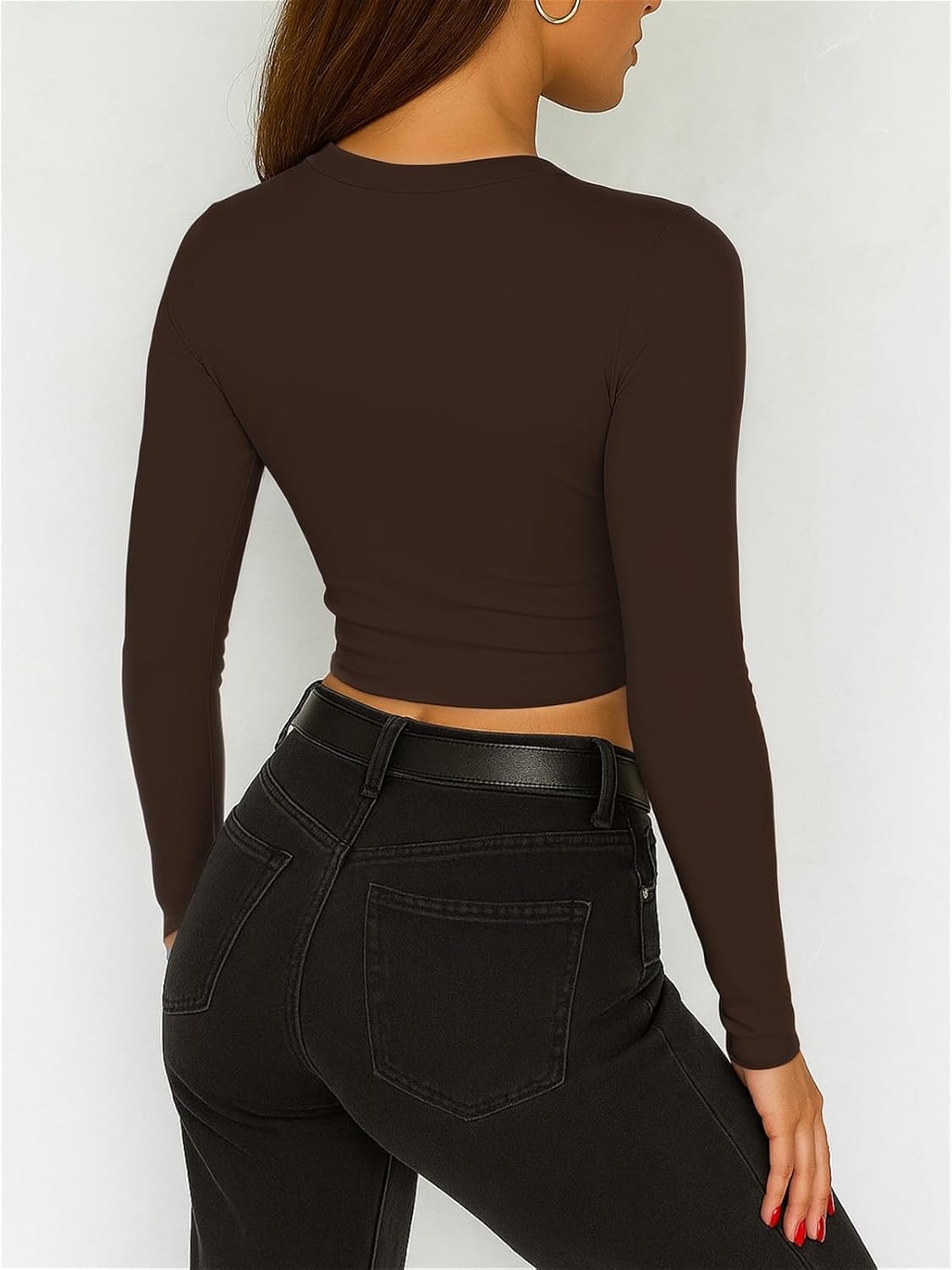 ForeFair Womens Crew Neck Long Sleeve Crop Top Tight Going Out Tops Fitted Fall Y2K Basic Shirts - Image 4