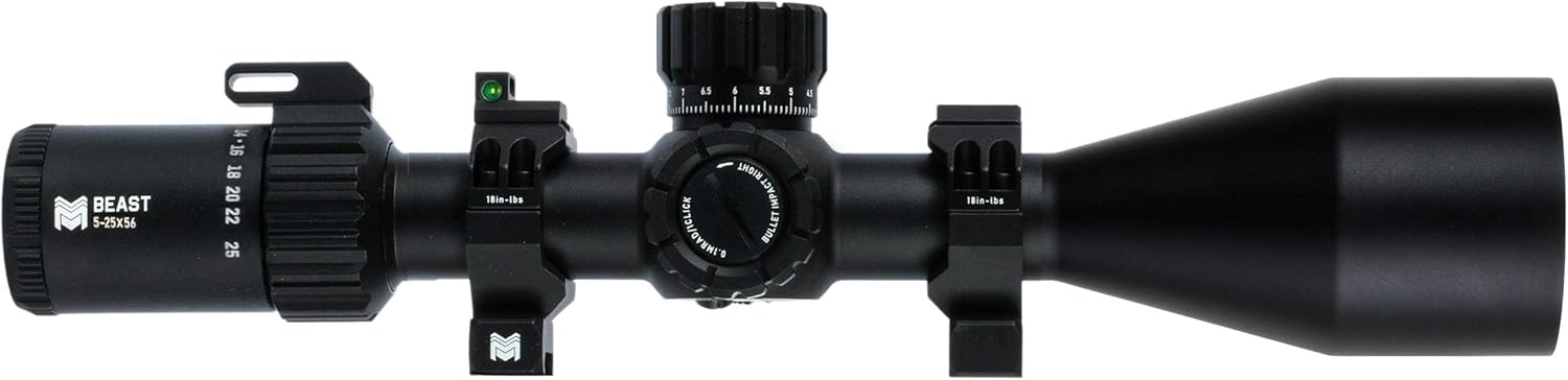 Monstrum Beast 5-25x56 FFP Rifle Scope | Featuring Extra Low Dispersion Glass, Precision Turrets with Zero Stop, and Anti-Cant Scope Rings