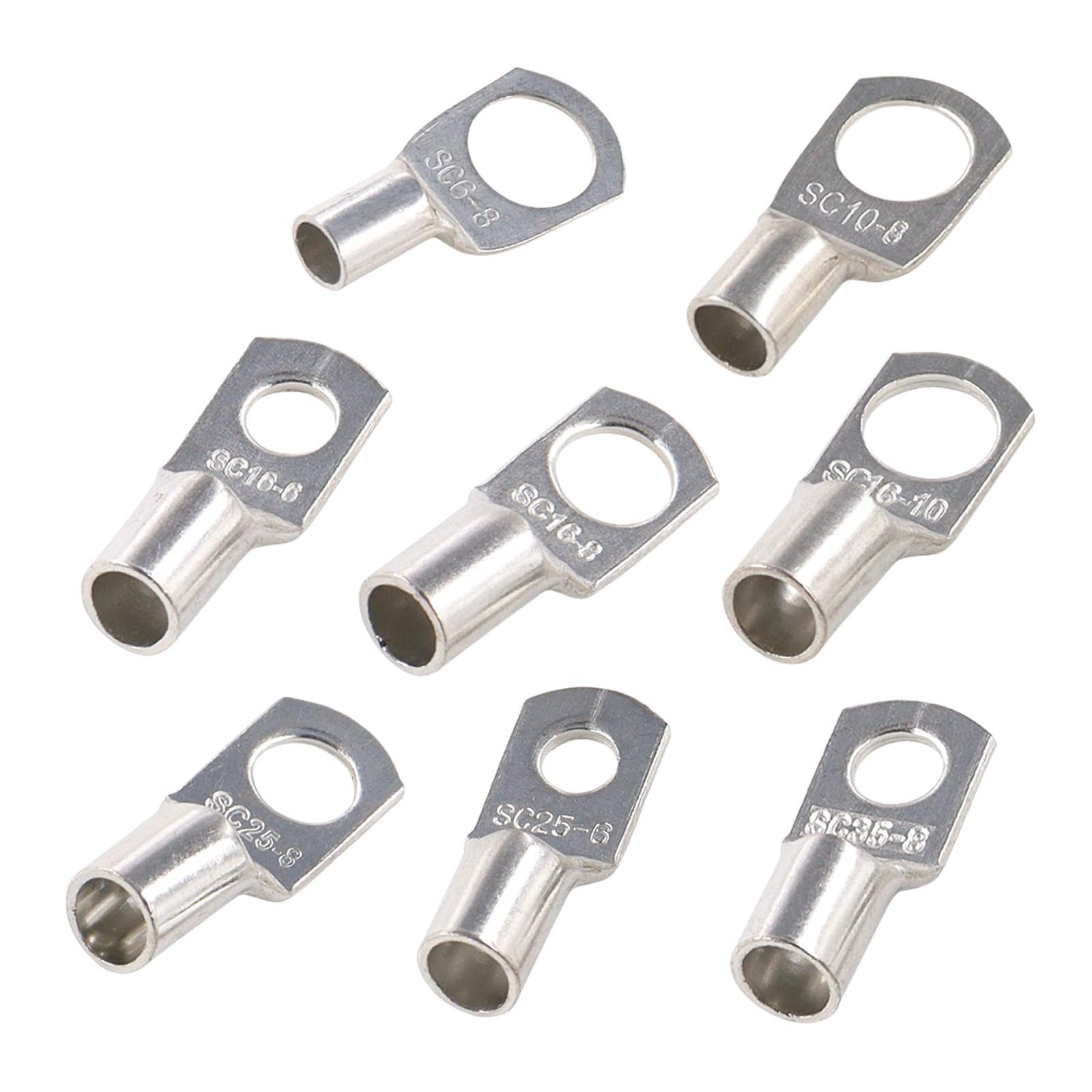JOYELEC 34Pcs SC6/10/16/25 Mixed Packaging Tinned Copper 6.0-35mm² Cable Lugs M8 Battery SC Bolt Hole Ring Crimp Terminals Connectors for Electric, Auto, Boat, Car,Battery Cable Ends Lugs（in Bags）