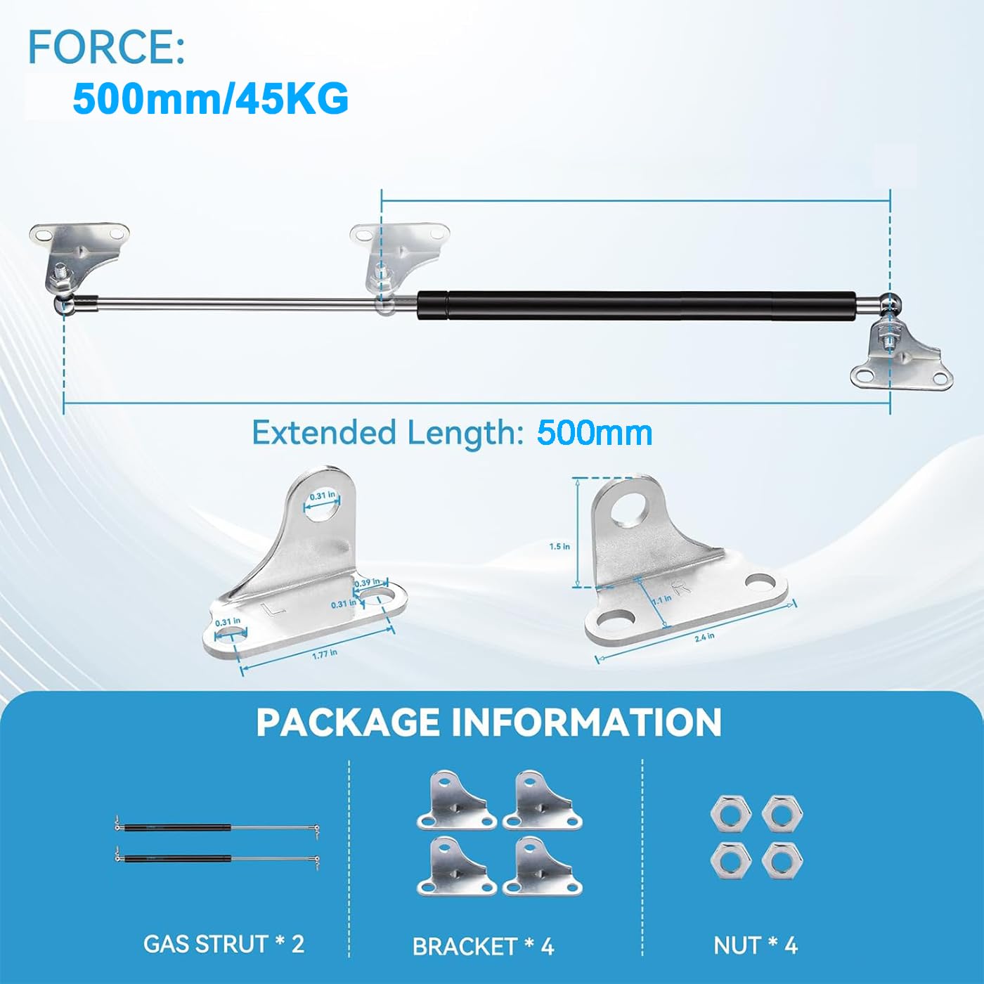 Gasdruckdämpfer Gasdruckfeder, Für Autos Heckklappendämpfer und Schranktür Dämpfer (500mm/45KG/450N)