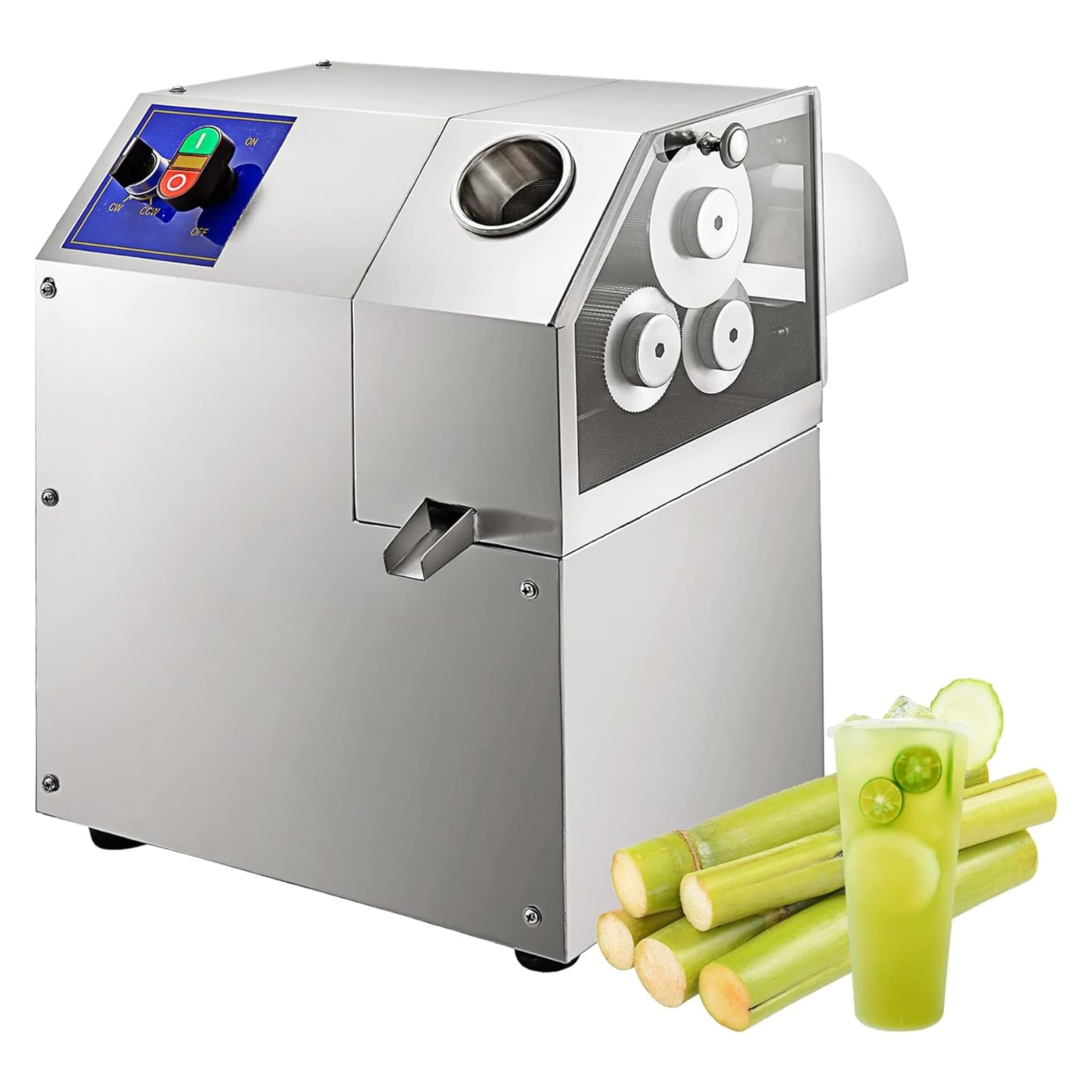 Electric Sugarcane Press 3 Stainless Steel Rollers 550lb h Output Sugar Cane Juicer Machine with Transparent Door for