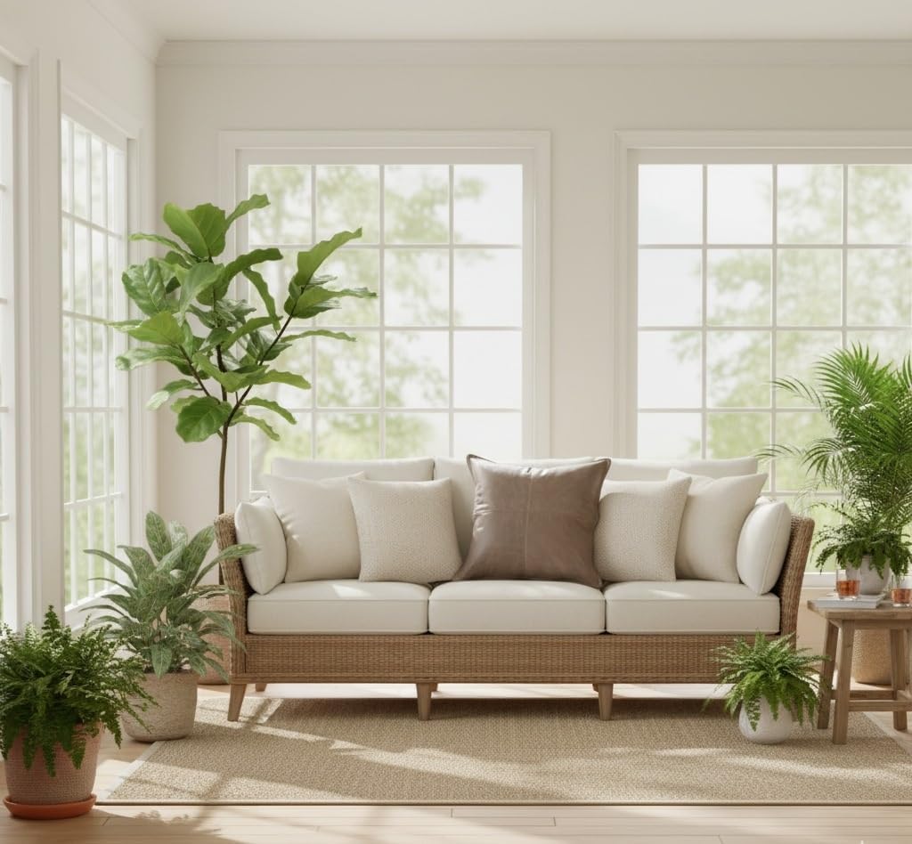 Genuine Leather Pillow Cover Case for Lumbar Throw Couch Pillows - Farmhouse Decorative Modern Sofa Thick & Soft Cushion Covers (Taupe, 20" x 20")