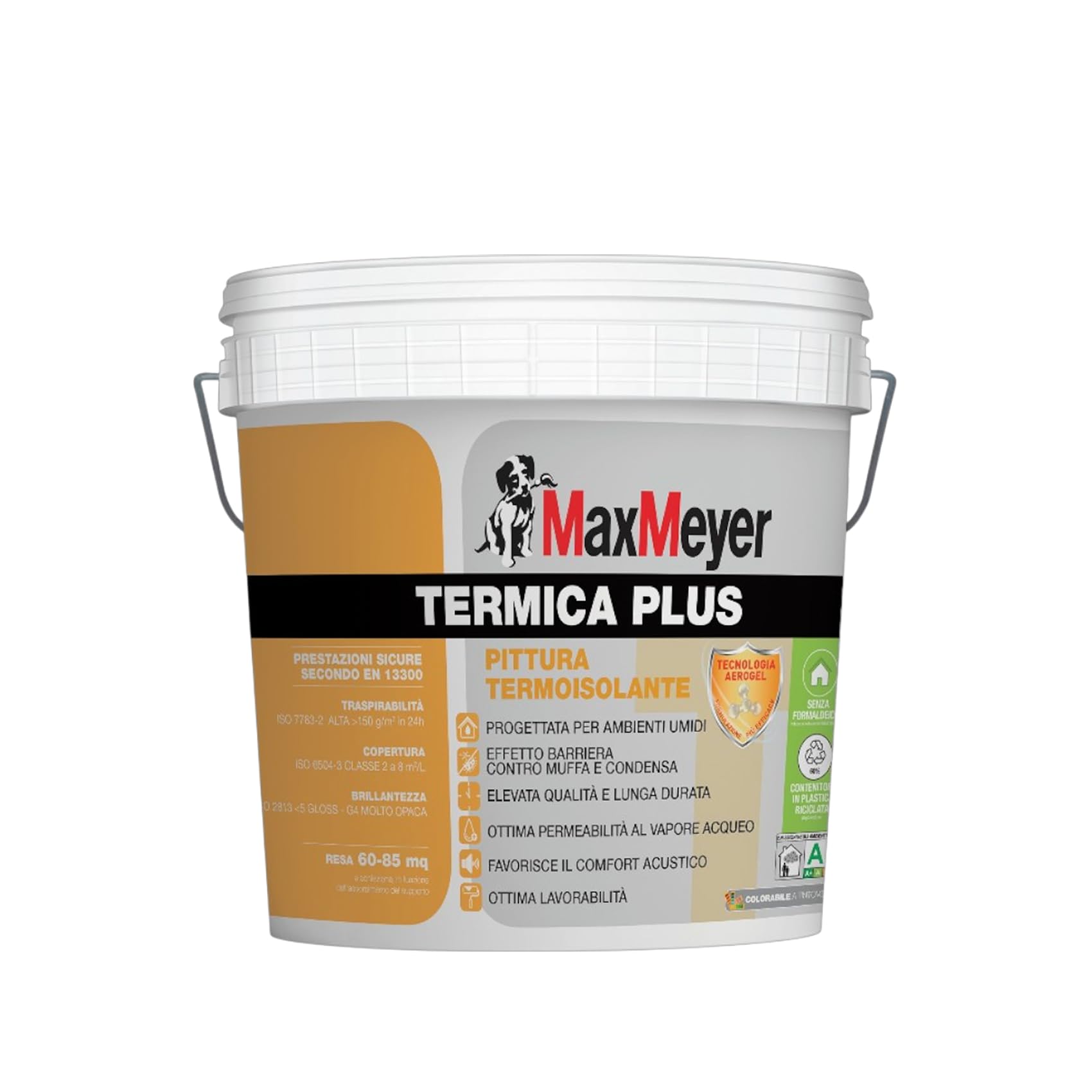 MAXMEYER Termica Plus, Pittura Termica Anticondensa per Interni, Azione Antimuffa Certificata, Bianco, 5 Litri