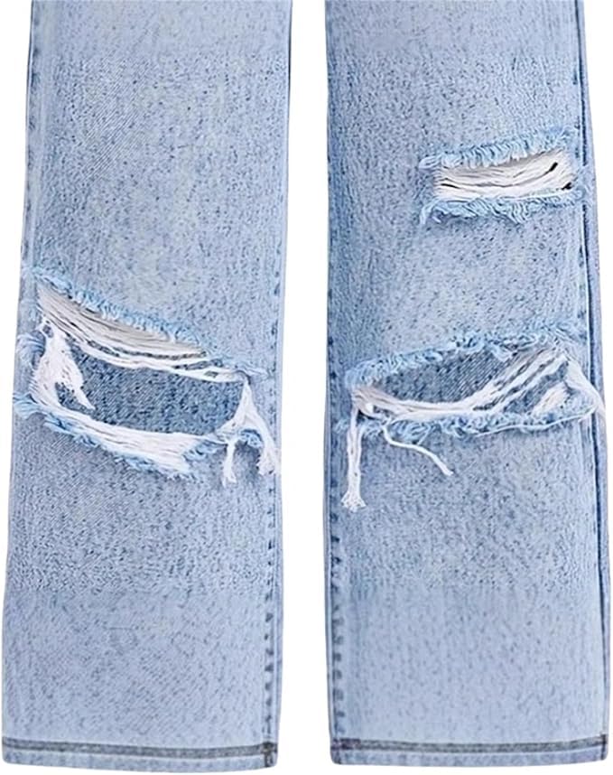 Baggy Jeans for Girls Ripped Jeans High Waisted Denim Pants Straight Wide Leg Distressed Washed Pants Y2K Streetwear 7-14Y3