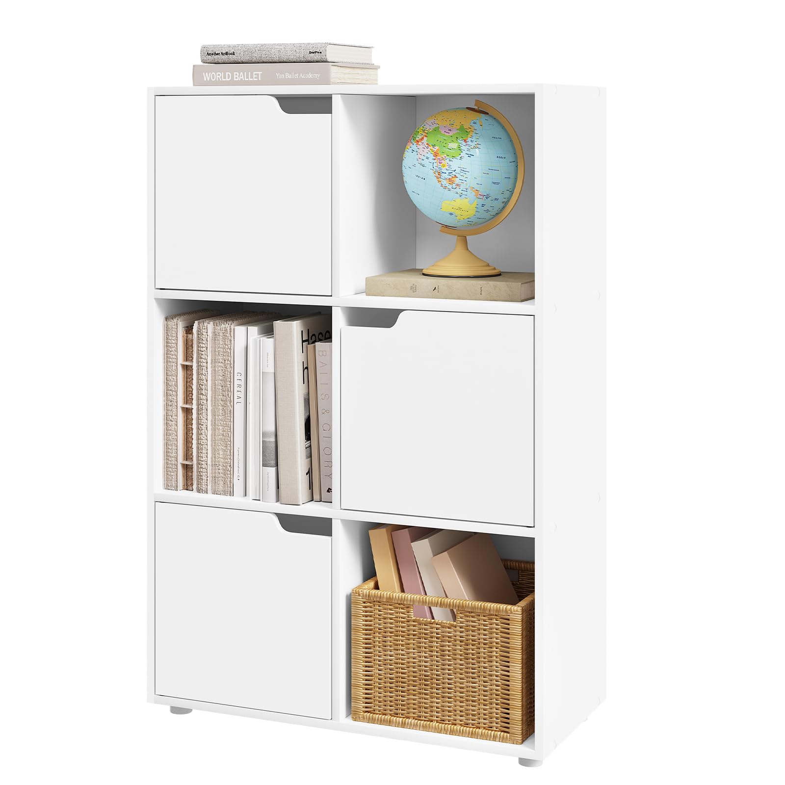 WOLTU Bücherregal mit 3 Türen und 6 Fächer, 59,6 x 91 x 29 cm (B x H x T)