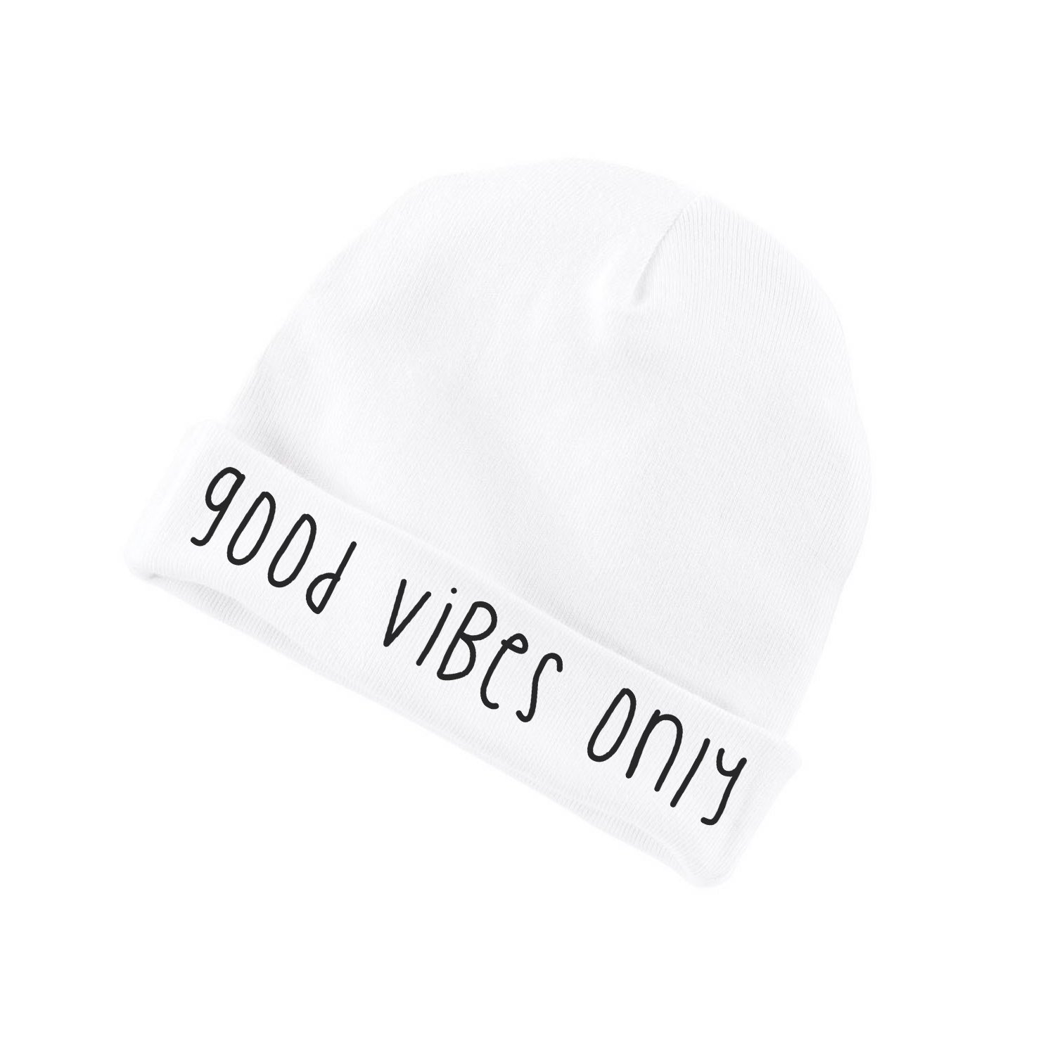 Good Vibes Only Positive Funny Baby Beanie Cotton Cap Hat - White