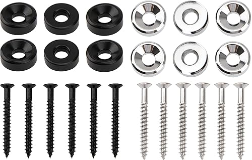 12 casquillos para juntas de cuello de guitarra Yootones con tornillos compatibles con guitarra eléctrica bajo (negro + plata)