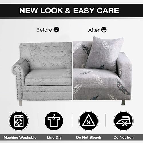 Miniatura 5 de Lamberia - Funda elástica para sofá de 3 plazas con estampado incluye dos fundas para cojines gratis, (modelo Feather, Sofá-3 asientos)