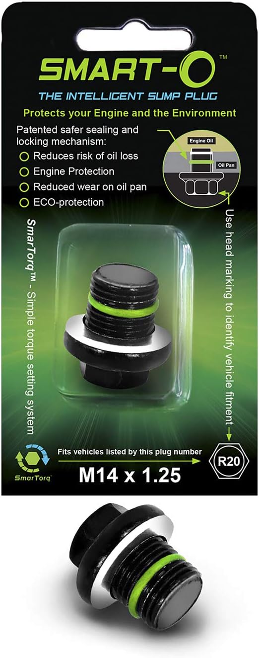 SMART-O R20 Oil Drain Plug M14x1.25mm – Anti-Leak & Anti-Vibration Sump Plug | Engine Oil Pan Protection | Reusable & Eco-Friendly | Easy Install | Fit for Cars, Trucks, Motorcycles