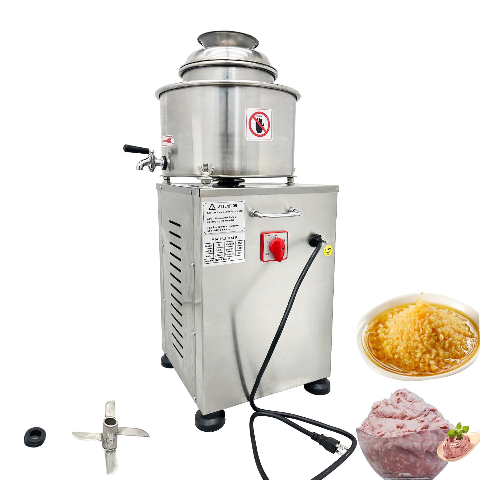 WYDDDARY Stainless Steel Electric Meat Puree Making Machine Commercial Meatball Beater 2800RMP Meat Processor Meat Grinder 110V 1500W