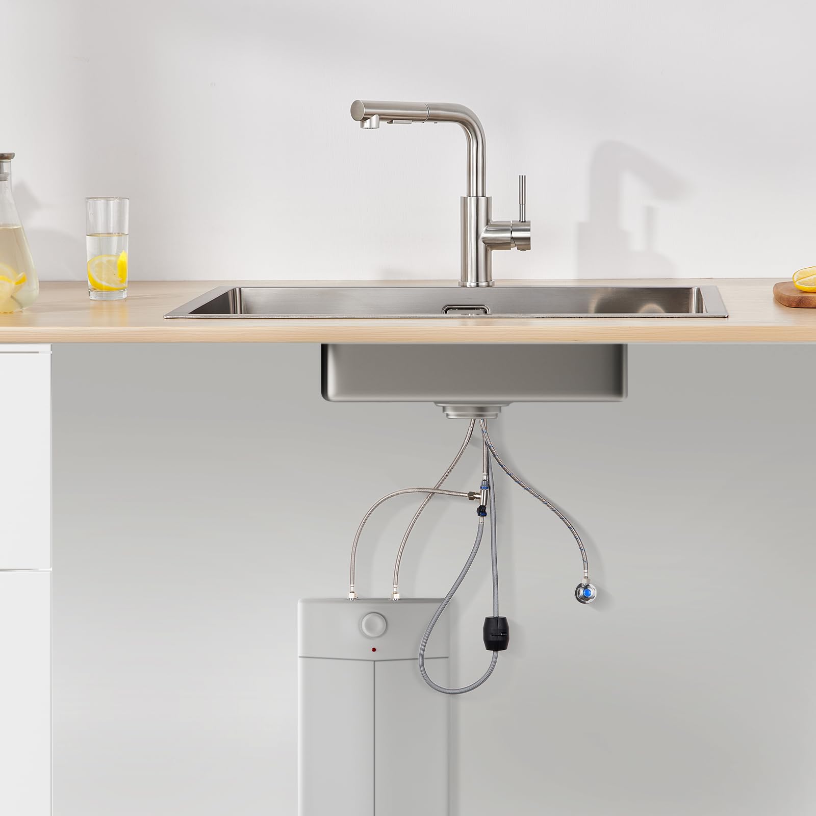 Lonheo Niederdruck Wasserhahn Küche Armatur, Niederdruck Küchenarmatur mit Brause Ausziehbar Mischbatterie Küche Spültischarmatur für Boiler oder Untertischgeräte