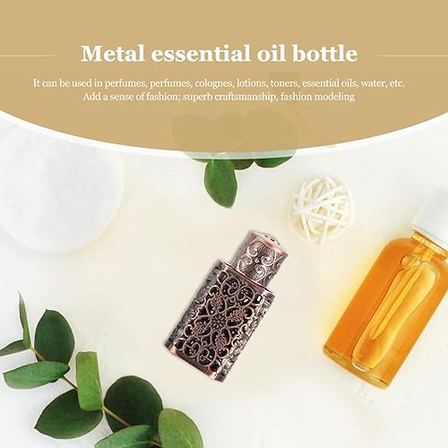Miniatura 8 de OSALADI Botella con cuentagotas de aceite esencial de metal hueco, portátil, botella de perfume recargable vacía, elegante frasco de perfume de