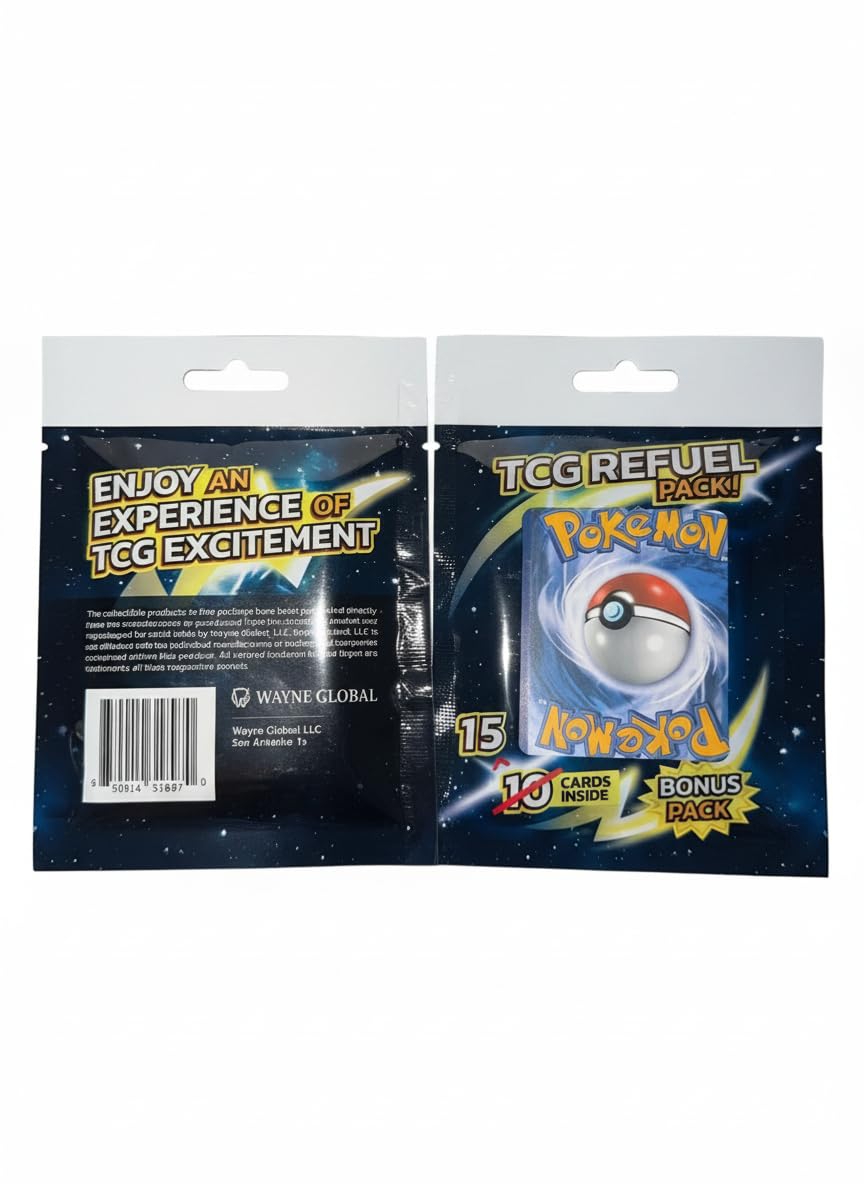TCG Refuel Pack - 15 Assorted Trading Cards Bonus Pack (Includes Pokemon Cards)