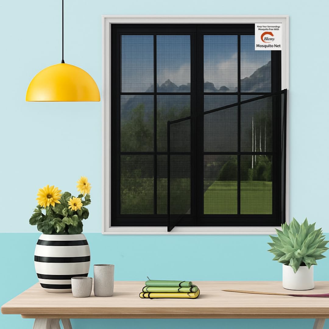 Blemy Polyester Window Mosquito Net for Home Size (3X3 FEET, 36X36 INCH, 90X90 CM) Black Color Velcro Hook Tape | Easy DIY Installation-image-9