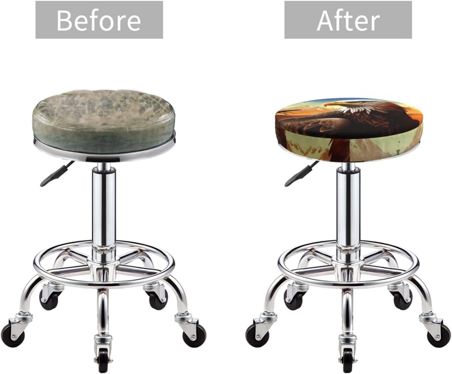 Bar Stool Cover Round Elastic Stool Cushion Covers Eagle Bar Chair Cover Washable Stool Cushion Slipcover Stretch Stool Seat Covers for 12-14 Inch Chair