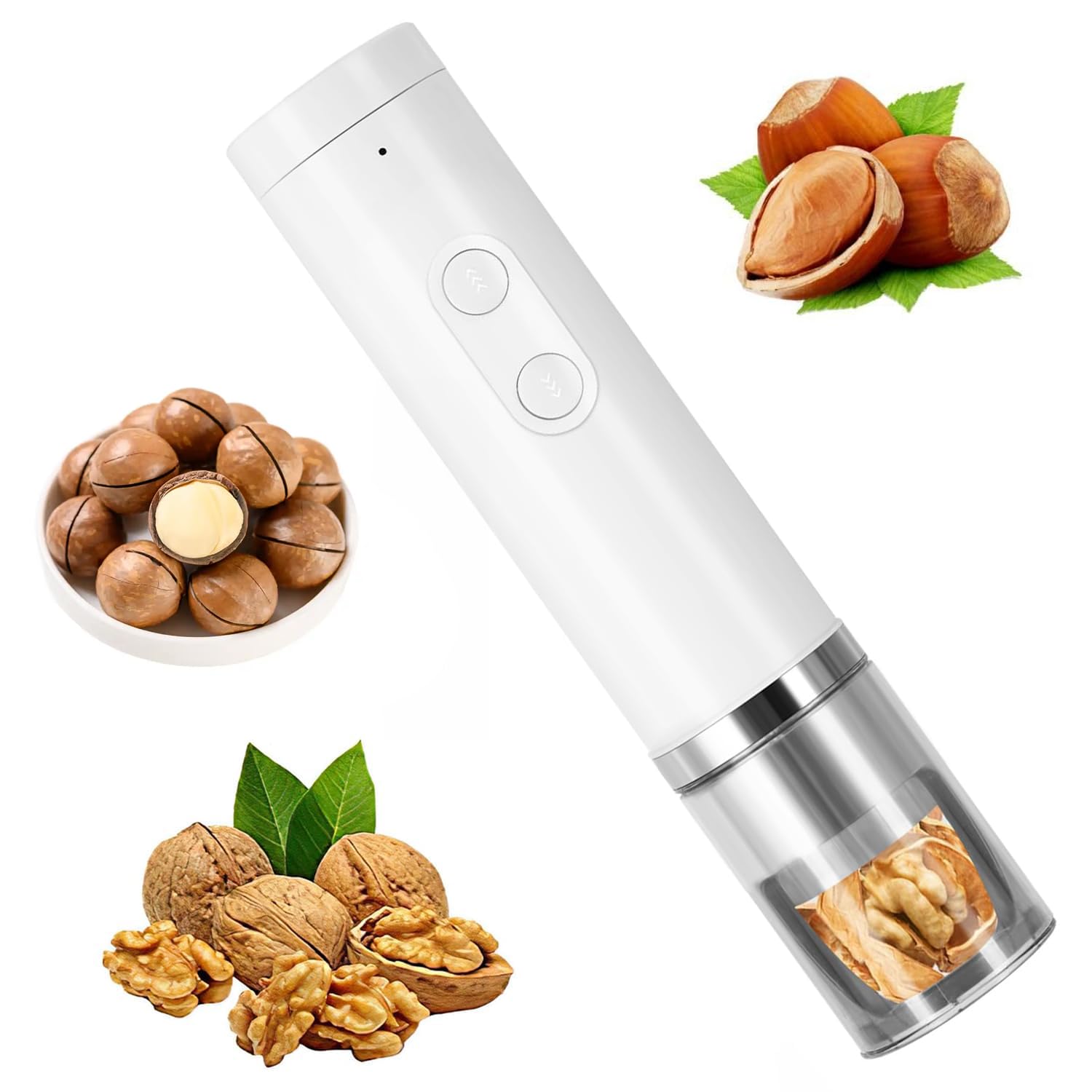 Casse-noix électrique amovible pour noix de 1 à 5 cm, design anti-éclaboussures à 360°, résistance de 40 à 50 kg, charge USB pour noix, noix de pécan, noisettes, amandes