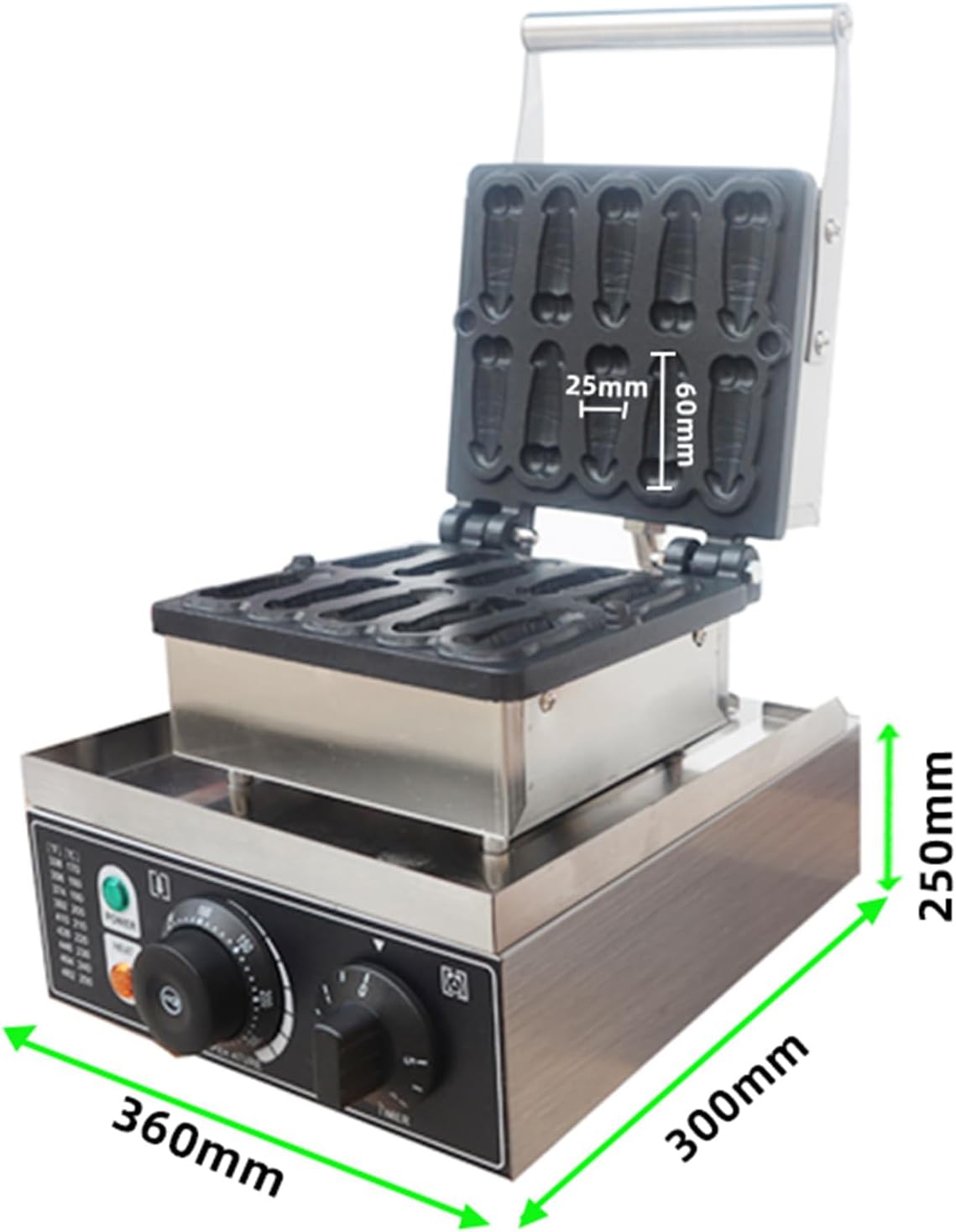 Commercial Electric Penis Shaped Waffle Maker, 110/220V New Waffle Maker Machine Yin Spasm Pattern Non-Stick Coating 50-300℃/122-572℉ Adjustable Snack Machine