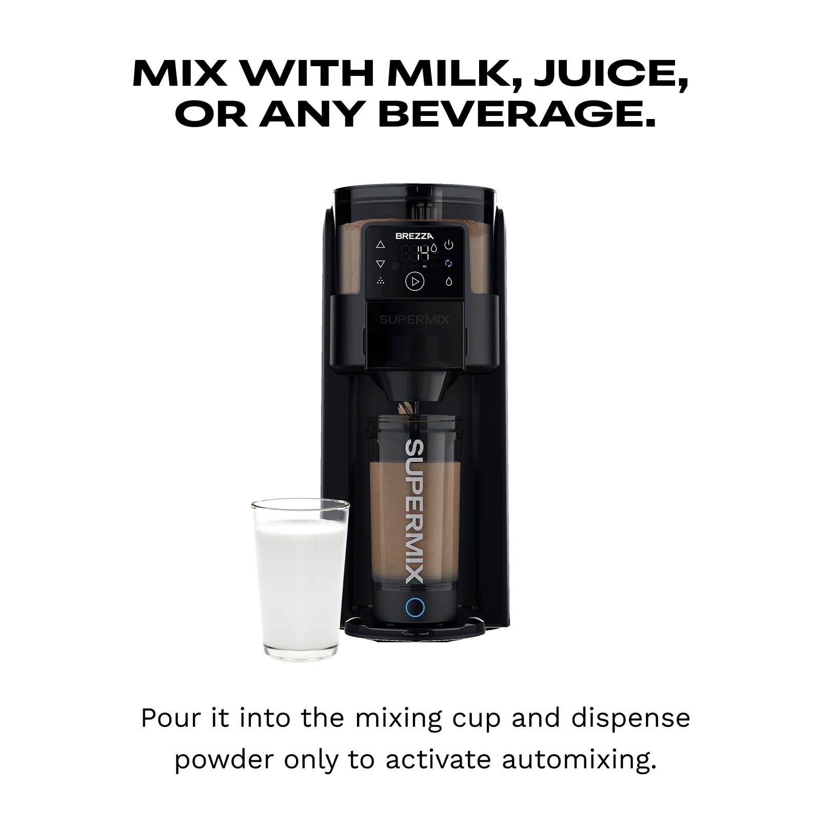 BREZZA Supermix Machine automatique à secouer de protéines – Distributeur de poudre électrique et système de tasse de mélange | Tritan sans BPA de 710 ml | Précision de 95 % | Shakes sans