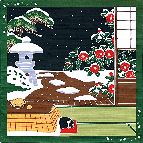 Image of Tama no osanpo Furoshiki Small-Size Japanese Wrapping Cloth Traveling-Cat Cat Camellia Kotatu December