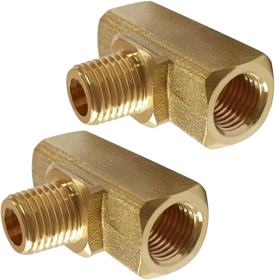 Uenede 2PCS 1/4 Inch Brass Tee Pipe Fitting 1/4" NPT Male x 1/4" NPT Male x 1/4" NPT Male for Water/Oil/Gas
