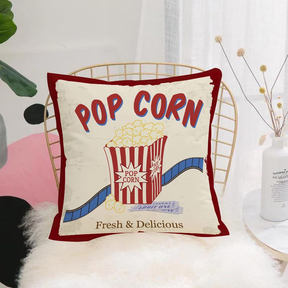 HYOSXW Cushion Cover,Throw Pillow Case Home Decorative for Living Room Bedroom Sofa Chair 16X16 Inch,Popcorn with film strip and movie tickets on vintage grunge p vector illustrati,Pillowcase 40X40cm