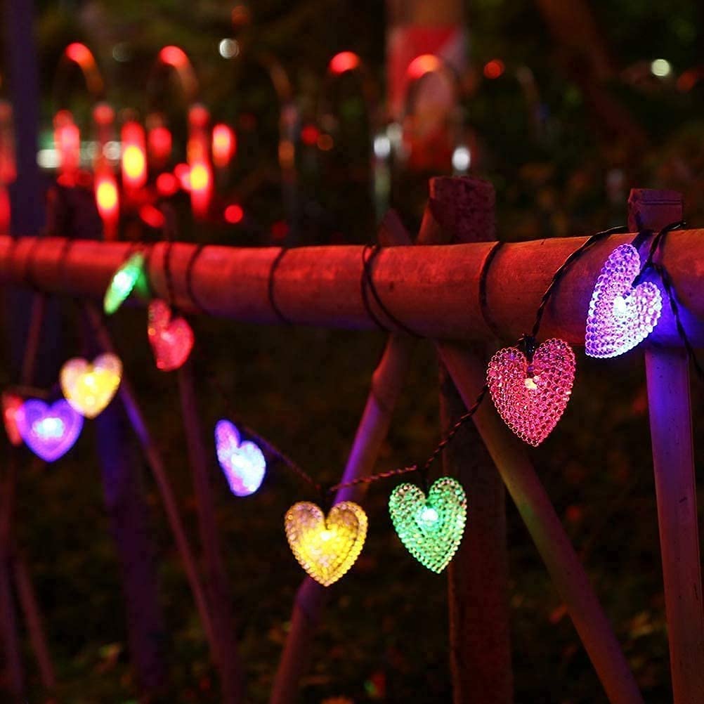 Solar Outdoor Lights Garden String Lights, 7m 50 LED Solar Powered Heart Shaped Fairy String Lights Waterproof with 8 Modes for Halloween Wedding Party Home Patio (Multicolor) — image 1