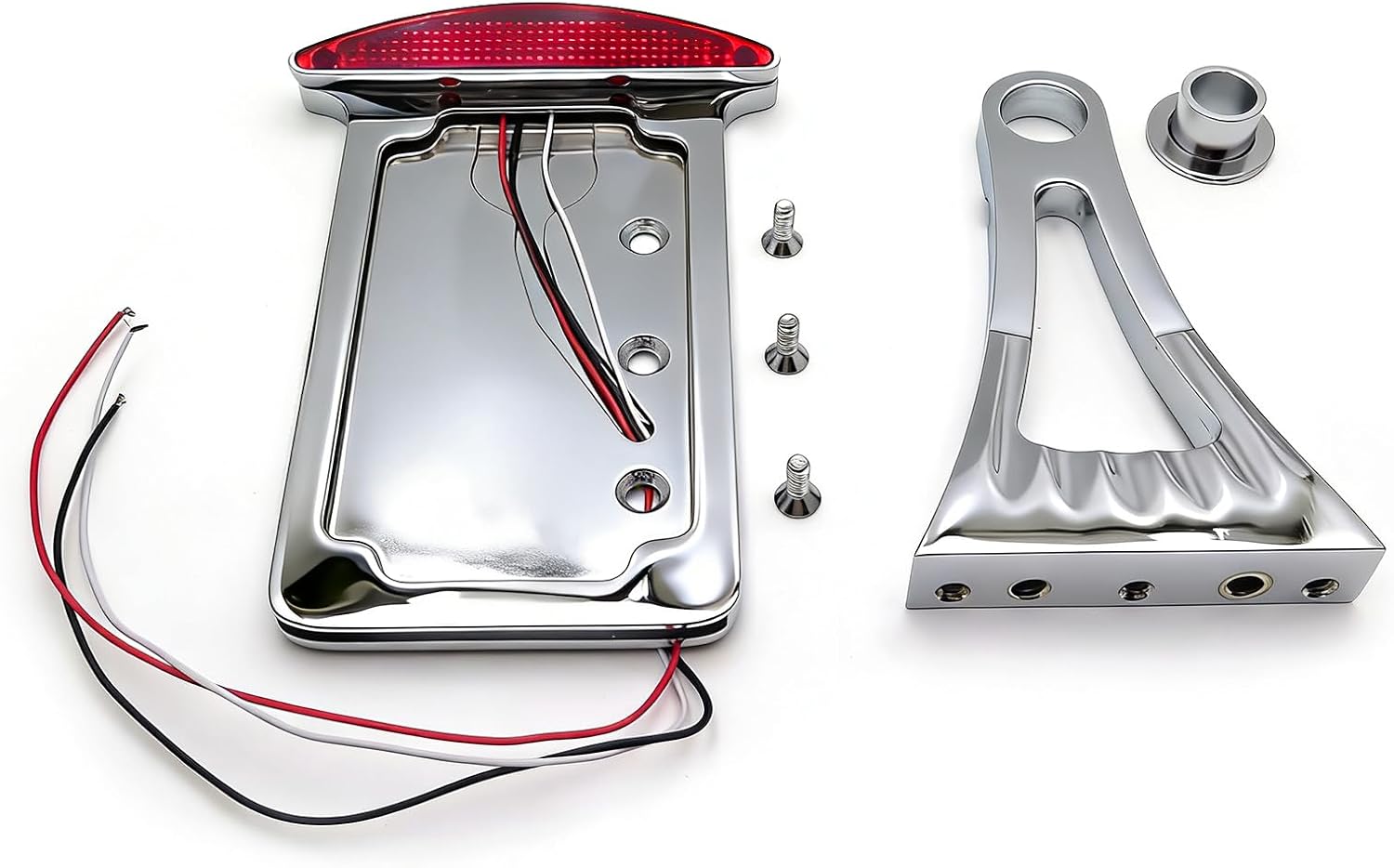 Chrome Flat Side Mount License Plate Bracket w/LED Tail Light Brake Light 7/8 Inches or 1 inch Axle Compatible with Suzuki Kawasaki Harley