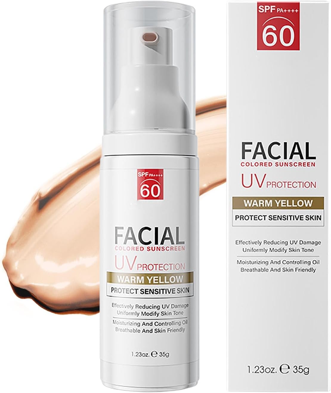 Tinted Sunscreen for Face SPF 60, Tinted SPF 60 Face Moisturiser for Sensitive Skin, Tinted Daily Facial Suncream, Light & Breathable, Non Greasy, Natural Coverage 1