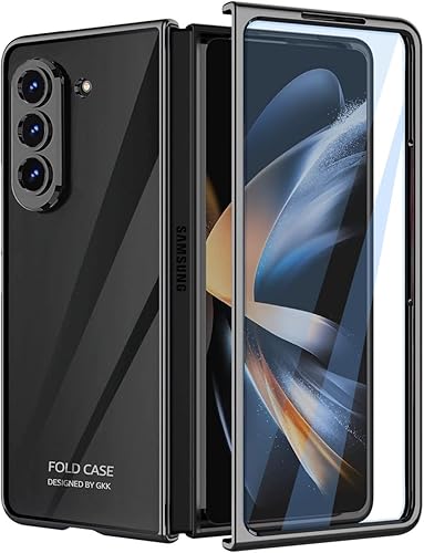 Funda para Samsung Galaxy Z Fold 5 Funda transparente con protector de pantalla, transparente, transparente, transparente, transparente, delgada,