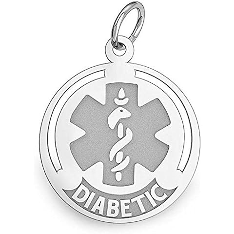 PicturesOnGold.com Sterling Silver Round Diabetic Medical ID Charm or Pendant - 3/4 Inch X 3/4 Inch with Engraving