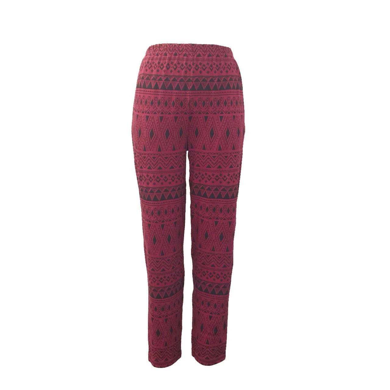 Lisa International Womens Fashion Burgundy Geometric Elastic Waist Pants