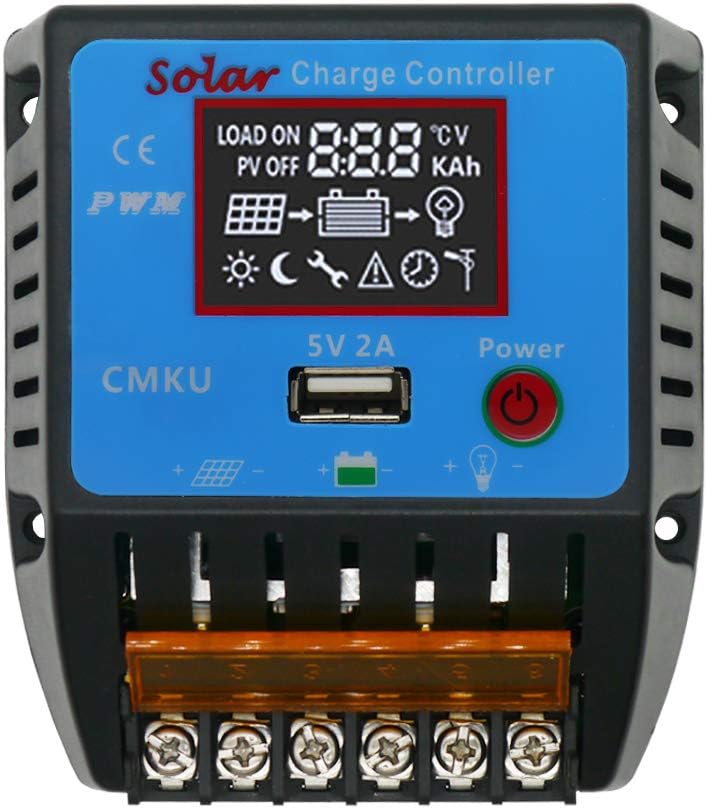 UEIUA Solar Charge Controller, 20A 12V/24V PWM Square Box Solar Energy Controller with Good Heat Dissipation Auto Switch Solar Panel Regulator with LCD Display and 5V USB Port