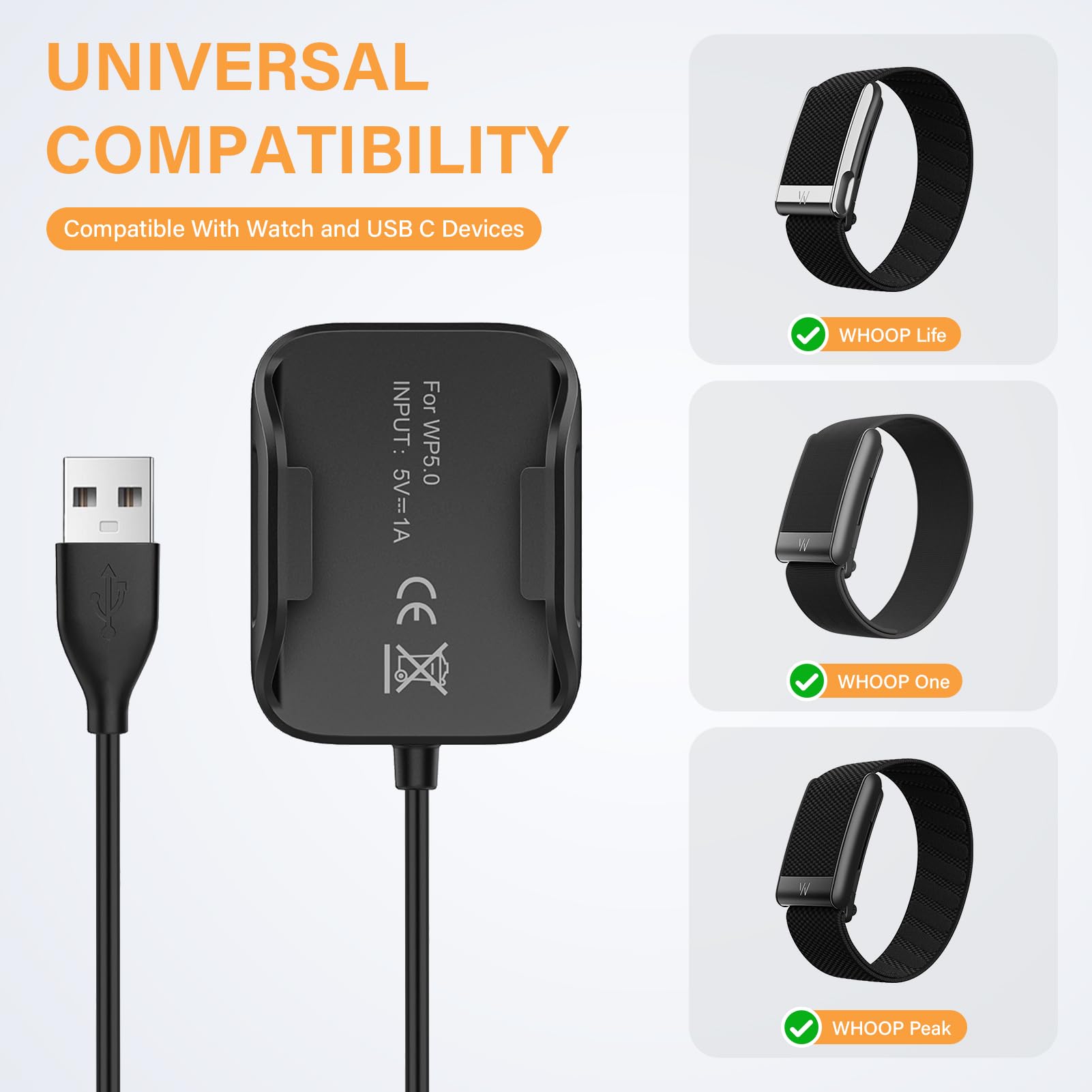 Chargeur compatible avec Whoop 5.0/MG, câble de charge magnétique portable USB de 1 m, accessoire pour montre intelligente Whoop 5.0/MG, non compatible avec WHOOP4.0