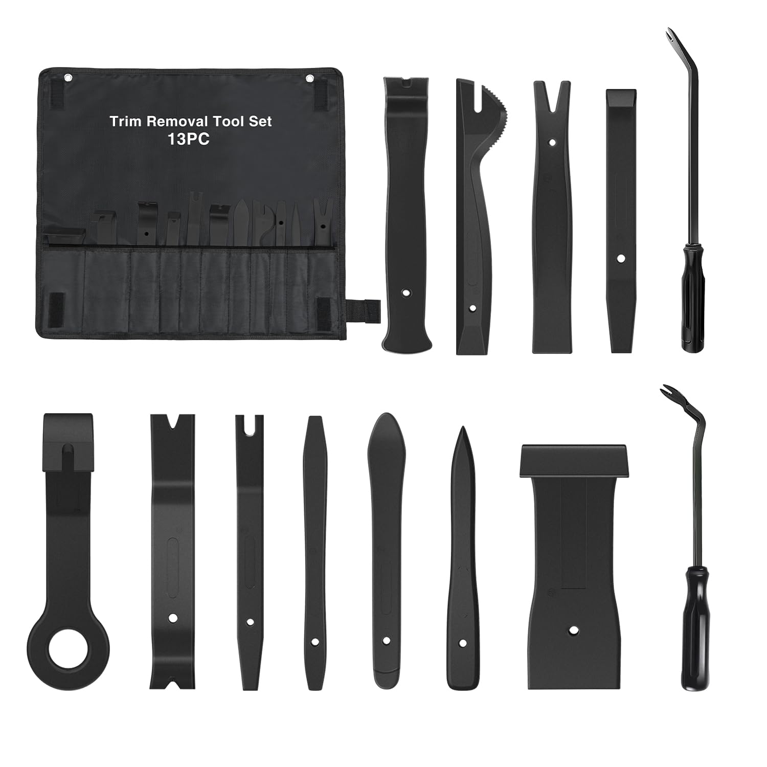 GOOACC 13PCS Nylon Trim Removal Tool Set for Bumper Fastener Rivet Clips Car Door Clip Panel Audio Video Dashboard Dismantle Black
