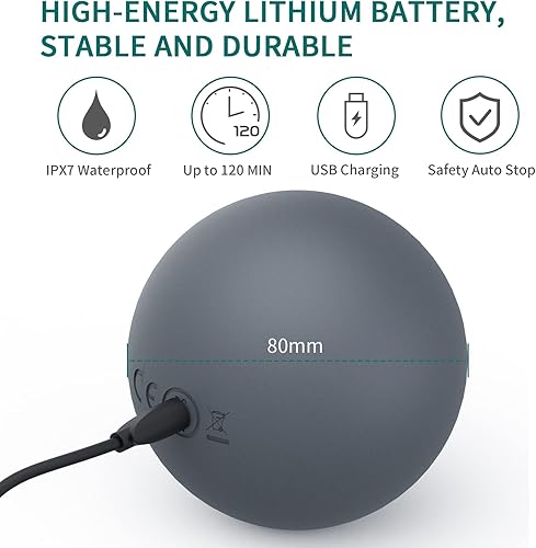 Miniatura 6 de Bola de masaje vibratoria de 3 pulgadas, bola de masaje con vibraciones de 5 velocidades para músculos y fitness, alivio del dolor de fascitis