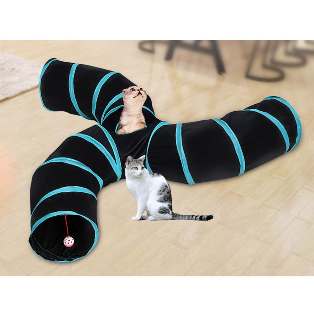 SHINEOFI Juguete para Gatos Túnel de Poliéster Negro Diseño de Tres Túneles en Forma de S, Portátil y Divertido para Jugar en Suministros para Mascotas