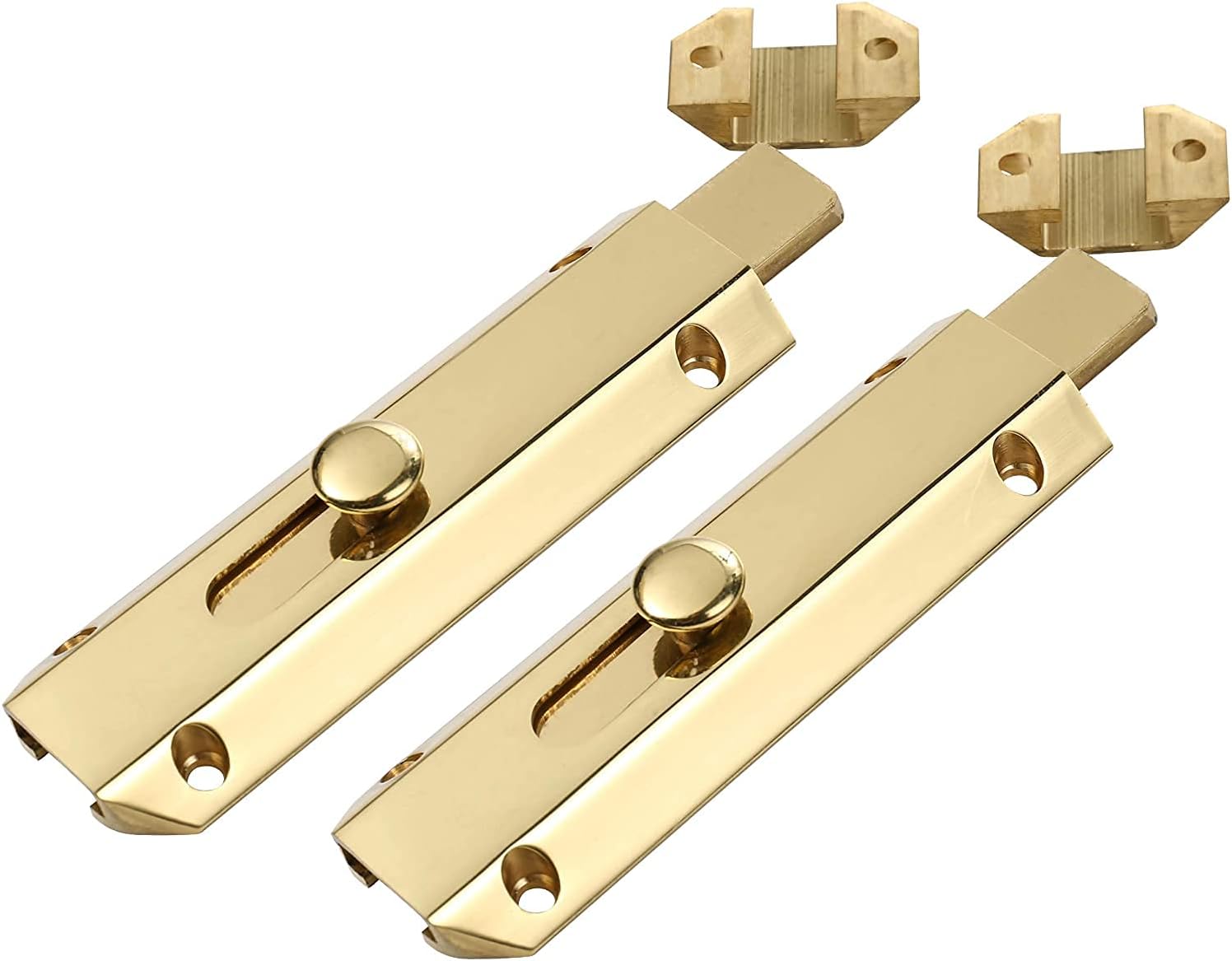 2 Pack 6-Inch Gold Slide Bolt Latch Gate Latches Safety Door Lock Locker Brass Brushed Finish