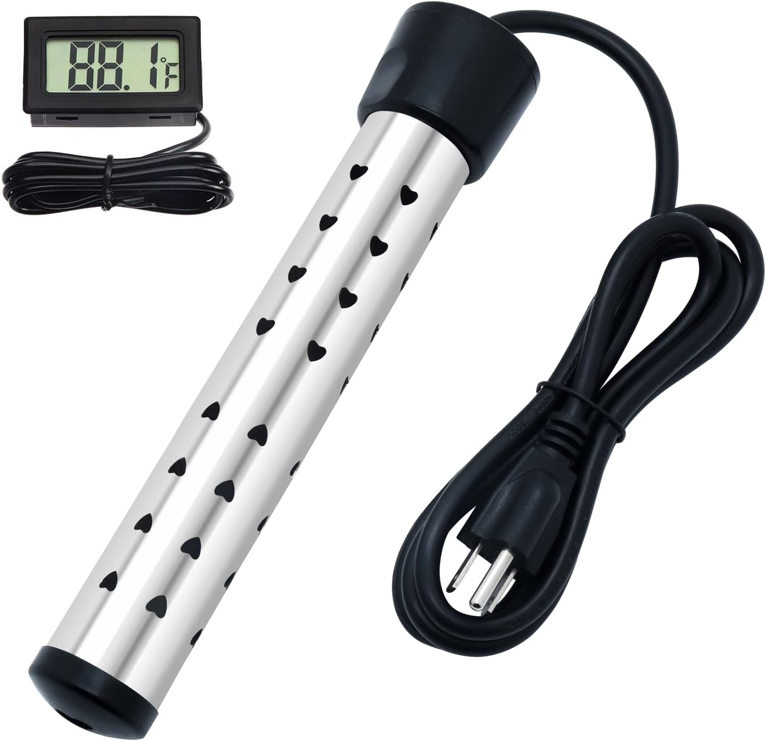 Immersion Water Heater, 1500W Portable Water Heater with LCD Thermometer & Stainless-Steel Guard, Heat 5 Gallons of Water in Minutes Bucket Heater Hot Tub Heater for Home Travel Camping Mini Pool - - 