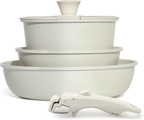 Juego de 5 piezas de ollas y sartenes antiadherentes, juegos de utensilios de cocina con mango desmontable, juegos de utensilios de cocina de