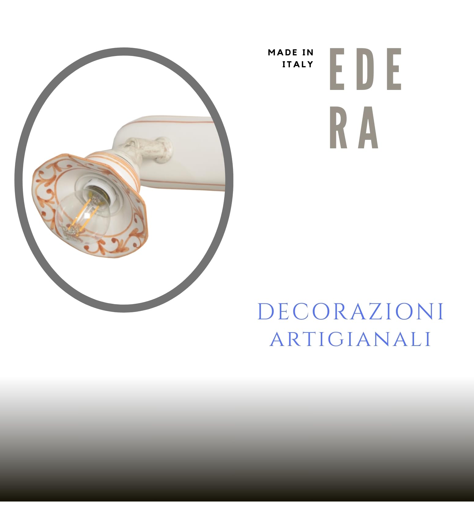 VANNI LAMPADARI - Applique da Parete Interno Edera - Lampada da Parete Orientabile 2 Luci- in Ceramica Decorata a Mano - Applique Camera da Letto - Bagno - Cucina – Soggiorno, Ocra