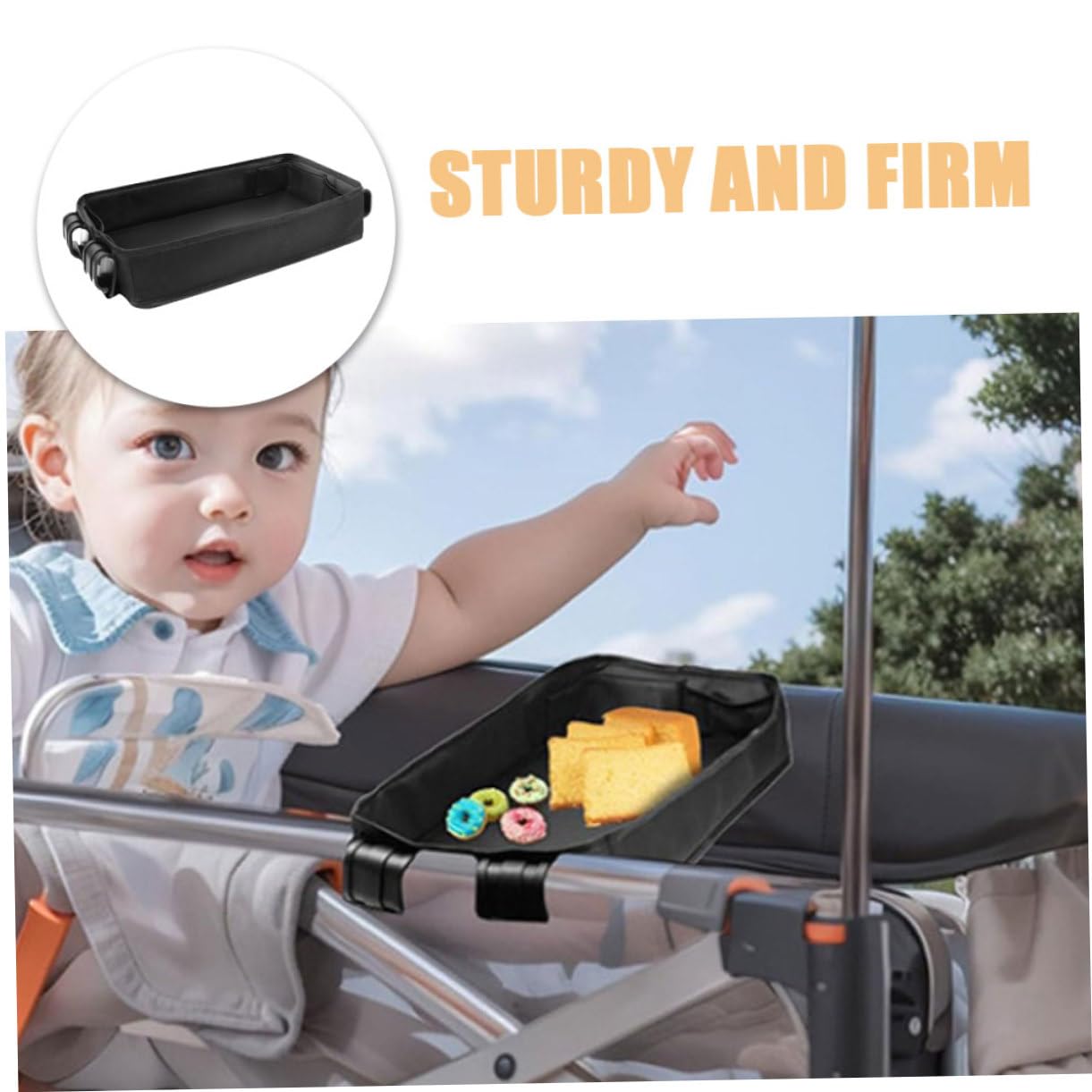 YARNOW Plateau Pour Poussette Avec Porte-gobelet Support De Téléphone Et Organisateur Pour Collations Léger Pour Garçon Fille Noir