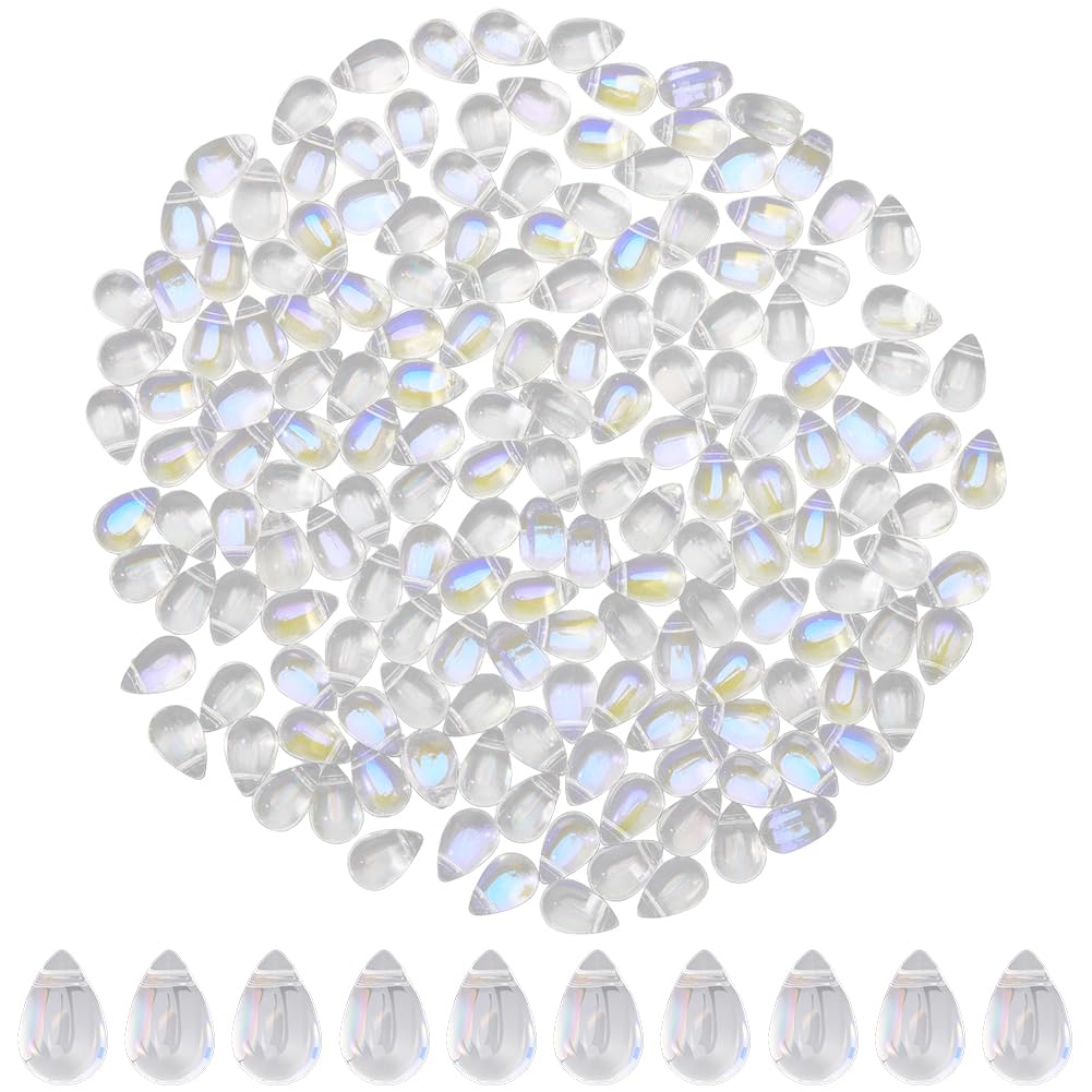 SOFPLATE 1 Box 200Pcs Teardrop Glass Beads Bulk Water Drop Crystal Beads Transparent Clear AB 9x6mm Top Drilled Chandelier Charms Pendants Loose Spacers for Earrings Bracelet Necklace Jewellery Making