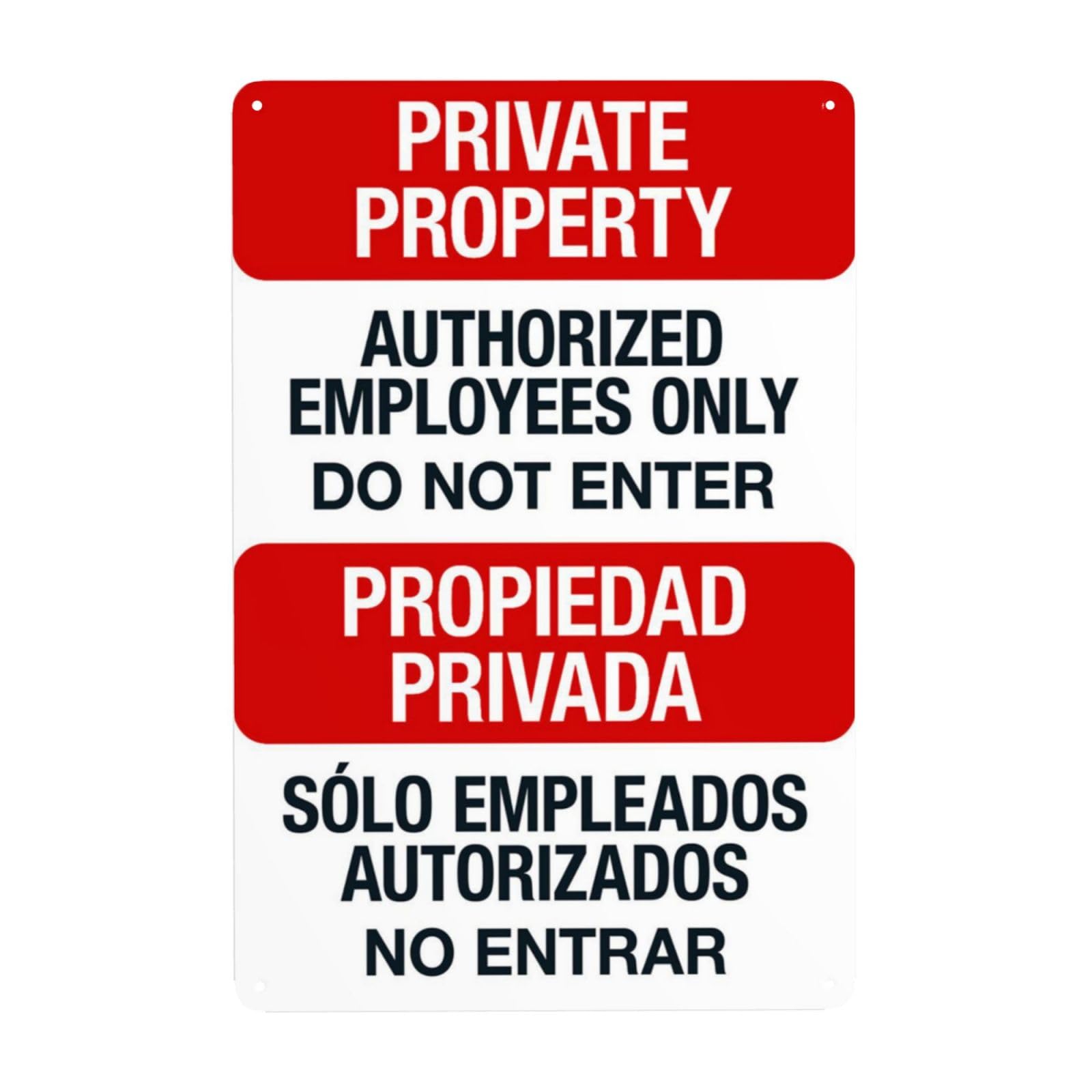 Vintage Metal Tin Sign, Private Property Authorized Employees Only Bilingual Decor, 8x12 Inch